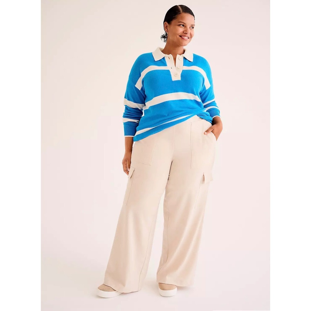 Lane‎ Bryant Womens Beige Pull-On Straight Leg Cargo Pants High Rise Utility